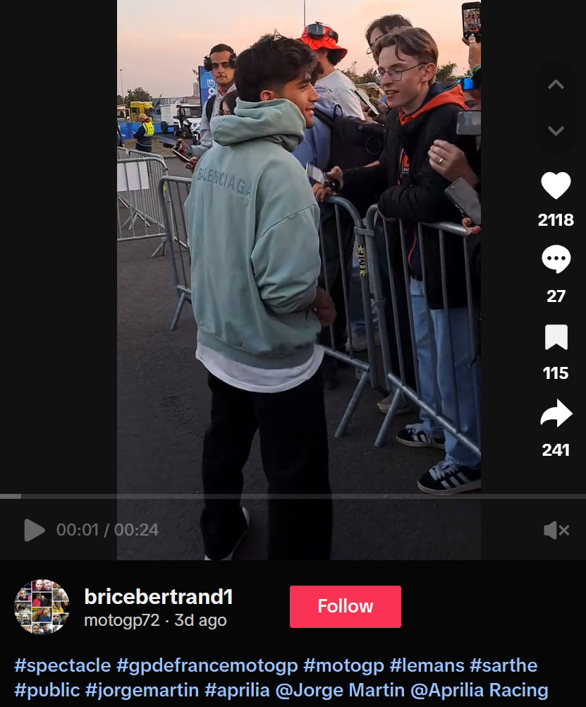 Jorge Martin visits Le Mans paddock